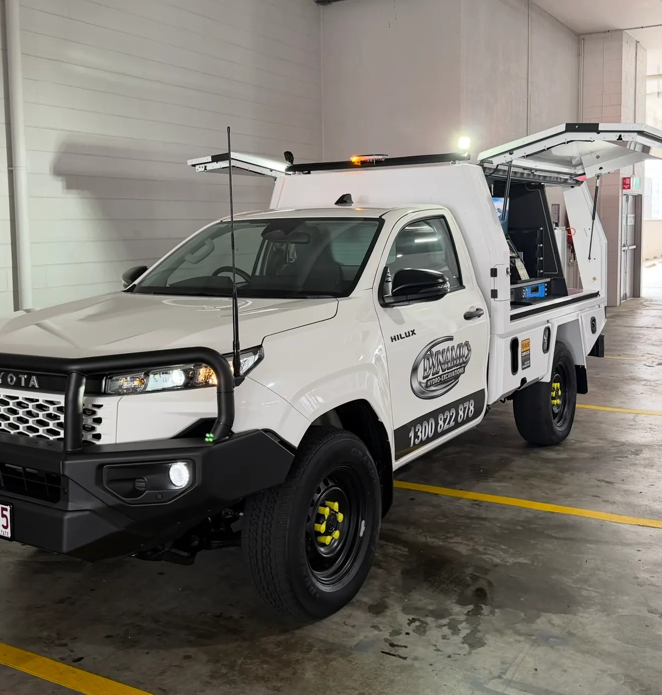 Dynamic Hydro Excavations 4x4 service vehicle with its equipment canopy open