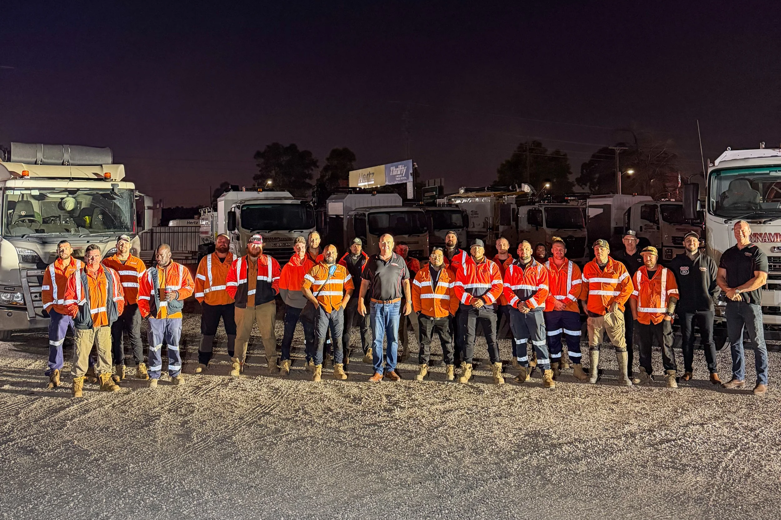 Dynamic crew and fleet mobilised at a depot at night