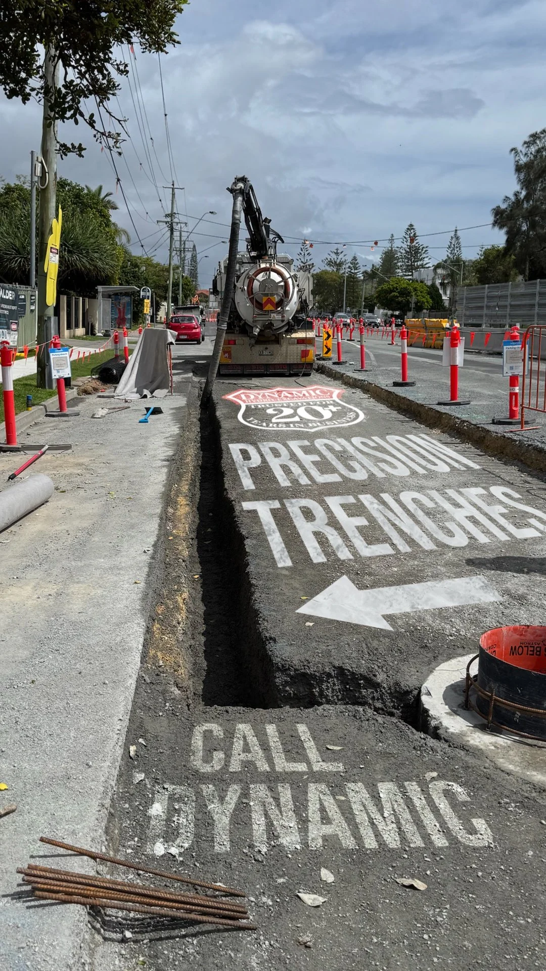 Precision service trench cut by a Dynamic vacuum excavation crew alongside a kerb